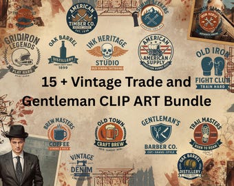 Vintage Trade Gentleman Clip Art Bundle | Retro Barber, Brauen, Kaffee Grafik (Digitaler Download)
