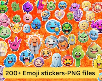 200+ Emoji Aufkleber PNG Bündel | Kawaii Monster, Geist Clipart (digitaler Download)