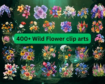 400+ Wildblumenstrauß Clipart-Bundle - Aquarell Blumenarrangements, Hochzeitseinladungen PNG, kommerzielle Nutzung