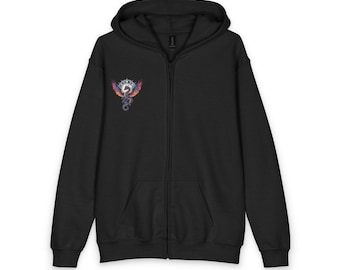 Sudadera con capucha y emblema de dragón arcoíris / Sudadera con cremallera y dragón alado de colores