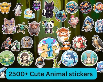 2500+ Kawaii Tier Sticker Bündel | Digitaler Planer, Scrapbook Graphik (PNG)
