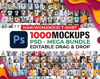1000+ T-Shirt Mockups PSD Bundle | Bearbeitbare Ziehen-Tropfen-Bekleidungsvorlagen (Kommerzielle Rechte)