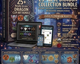 Mystische Drache Clipart Bundle | Himmlische Fantasie PNG Grafiken (Digitaler Download)