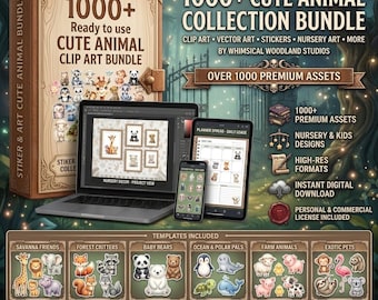 1000+ Aquarell Tier Clipart Bundle | Safari, Wald, Ozean, Haustiere PNG (Digitaler Download)