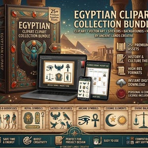 Egyptische clipartbundel • 25+ png-ontwerpen voor het oude Egypte • Mystieke symbolen, goden, hiërogliefen
