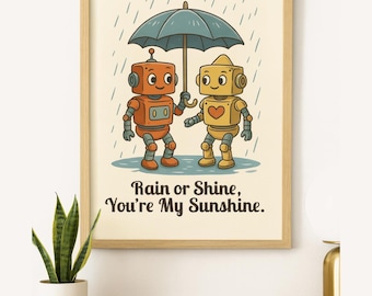 Roboter Paar Kunstdruck - ThinkerBots Love Illustration (digitaler Download)