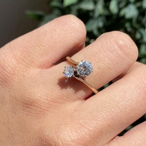 Two Stone Bypass Engagement Ring 14K Gold Diamond Toi Et Moi Ring Unique Promise Ring Anniversary Gift for Her Gold Wedding Ring Gift Wife