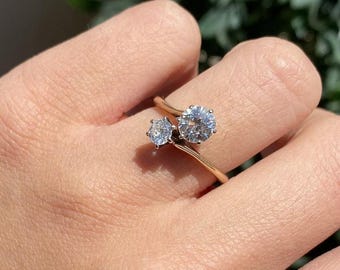 Two Stone Bypass Engagement Ring 14K Gold Diamond Toi Et Moi Ring Unique Promise Ring Anniversary Gift for Her Gold Wedding Ring Gift Wife