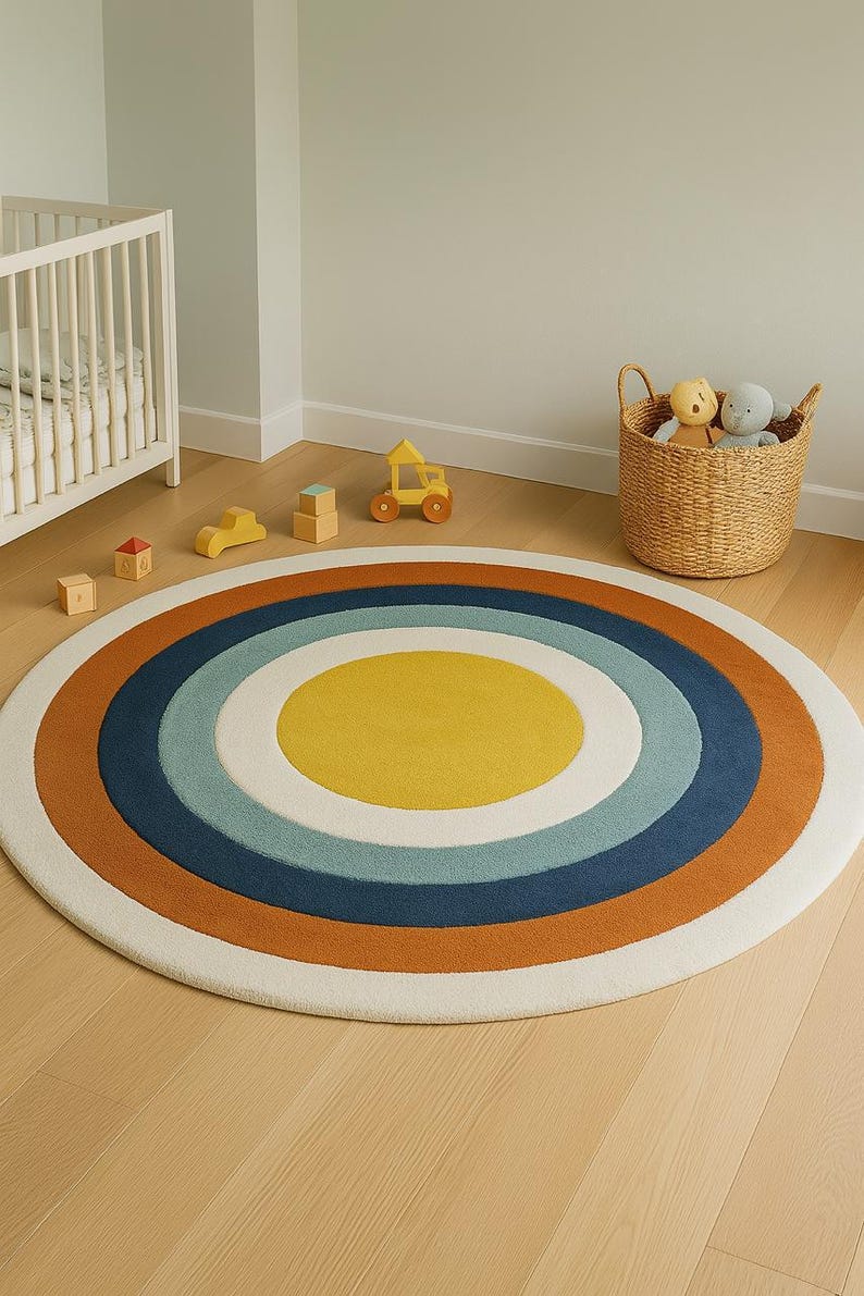 Retro Round Rug: Boho Concentric Circle Carpet - Etsy