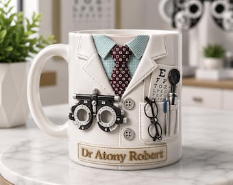 Personalized Optometrist Mug, Custom Name Eye Doctor Coffee Cup, Optometry Clinic Ceramic Mug, Vision Care Gift