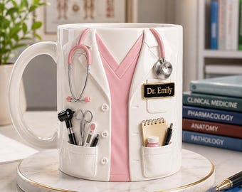 Personalized Doctor Mug, Custom Physician Coffee Mug, White Coat Medical Ceramic Cup, Doctor Graduation Gift, Healthcare Mug