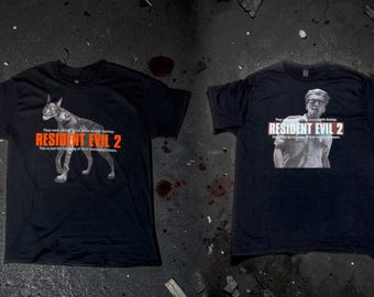 Resident Evil 2 T-Shirt | Zombie Dog, Cop Graphic Tee | Retro Horror Gaming Apparel