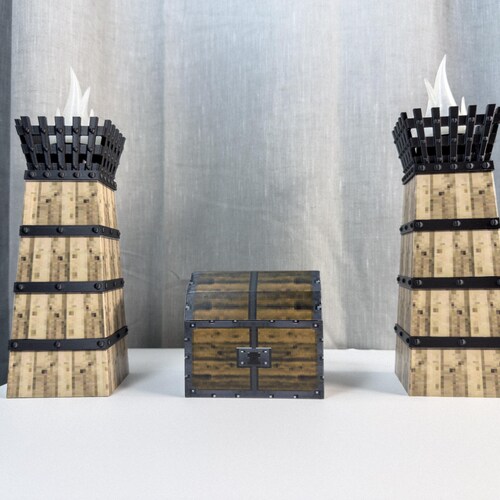 Zelda Ocarina of Time Dungeon Torch & Treasure Chest Set - 3D Printed + Wrapped Decor