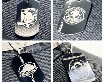 Metal Gear Dog Tag Necklace, FOXHOUND, Diamond Dogs, Outer Heaven, Stainless Steel Tactical Jewelry