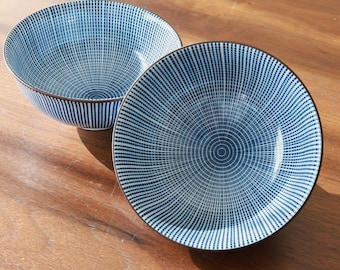 Blue Japanese Porcelain Rice Bowls Set of 2 – 4.6"(11.8cm) Small Serving & Dessert Bowls – Minimalist Sendan-Tokusa Tableware, Made in Japan