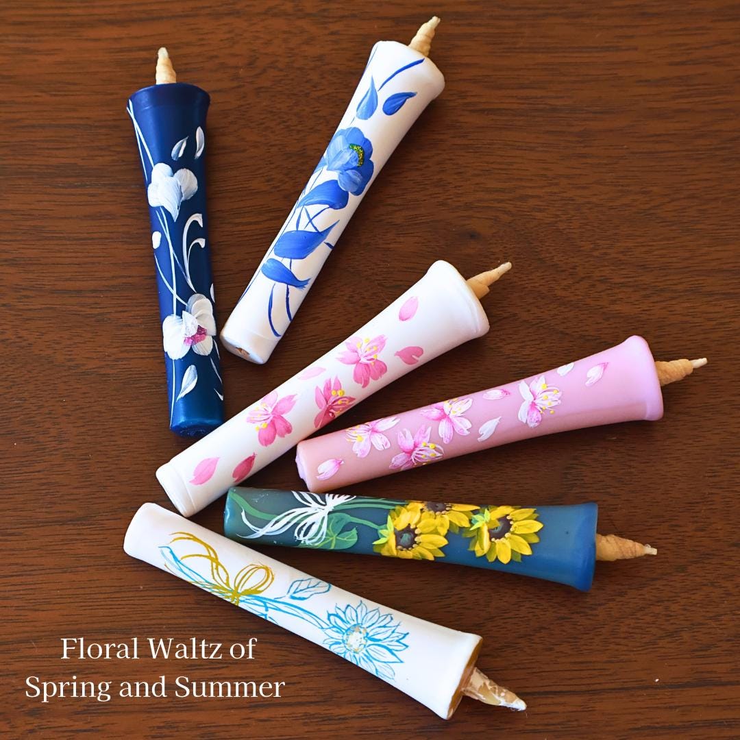 Japanese Traditional Candle Set of 6 – Hand Painted Rice Bran Wax ...