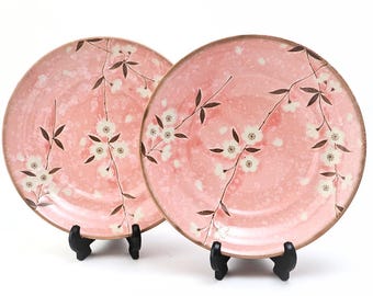 Set di 2 piatti da portata in ceramica rosa giapponese – Stoviglie con motivo floreale in fiore di ciliegio – 23 cm (9") Prodotto in Giappone, regalo per lei