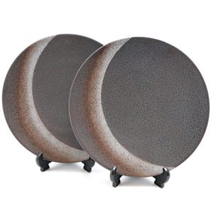 Japanese Mino Ware Ceramic Dinner Plates Set of 2 – Hazy Moon Design 10.8&quot; Large Round Japanese Tableware, Serving Plate, Gift for Home