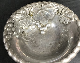 Pewter Bowl  with Grapes and Leaves Repousse