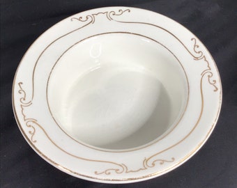White with Gold Gilt Vitreous China Soup Bowl by Edwin Knowles