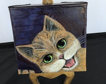 Original Acrylic Painting of a Cat on Canvas 6 x 6