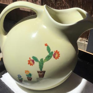 Hall Tilt Ball Water Pitcher Cactus Pattern Made in USA 1950’sg