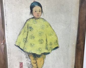 Acquaforte originale a colori di Helen Hyde The Yellow Boy Numero 34 Circa 1898