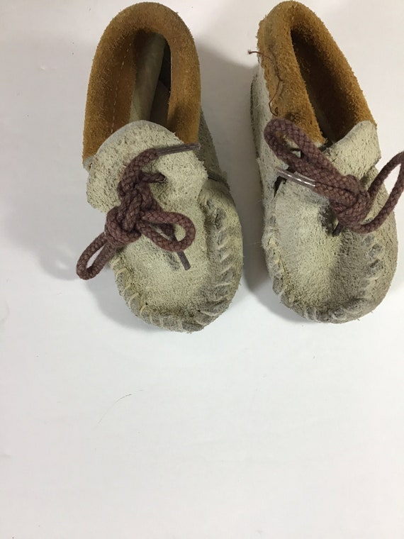 Vintage Handmade Leather Baby Moccasins - image 1