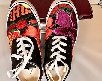 Hand Embroidered Vibrant Floral Tennis Shoes by Hikal Bolom