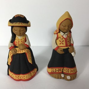 Vintage Black Clay Hand Painted Figurines Signed and Look Peruvian
