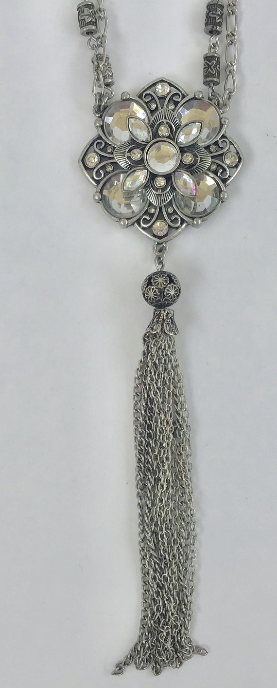Art Deco Necklace with Rhinestones and tassel