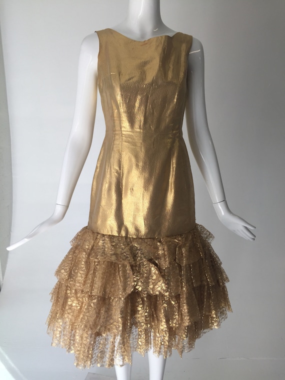 Bombshell Cocktail 1950s Gold Dress