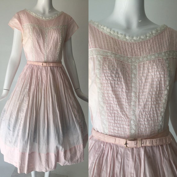 1950s Pink and White Summer Cotton Dress