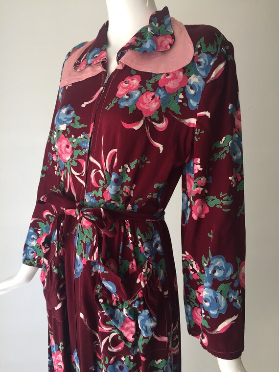 1940s Gabardine Floral House Dress Robe