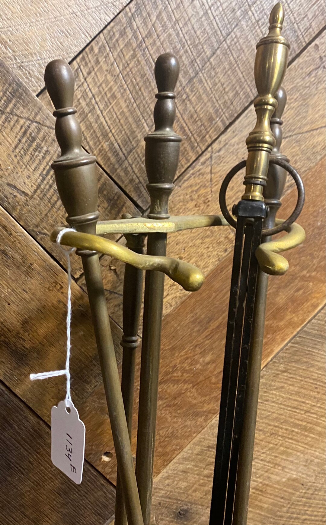 Fireplace Tool Poker Set Antique Vintage Art Deco Style Ornate Brass