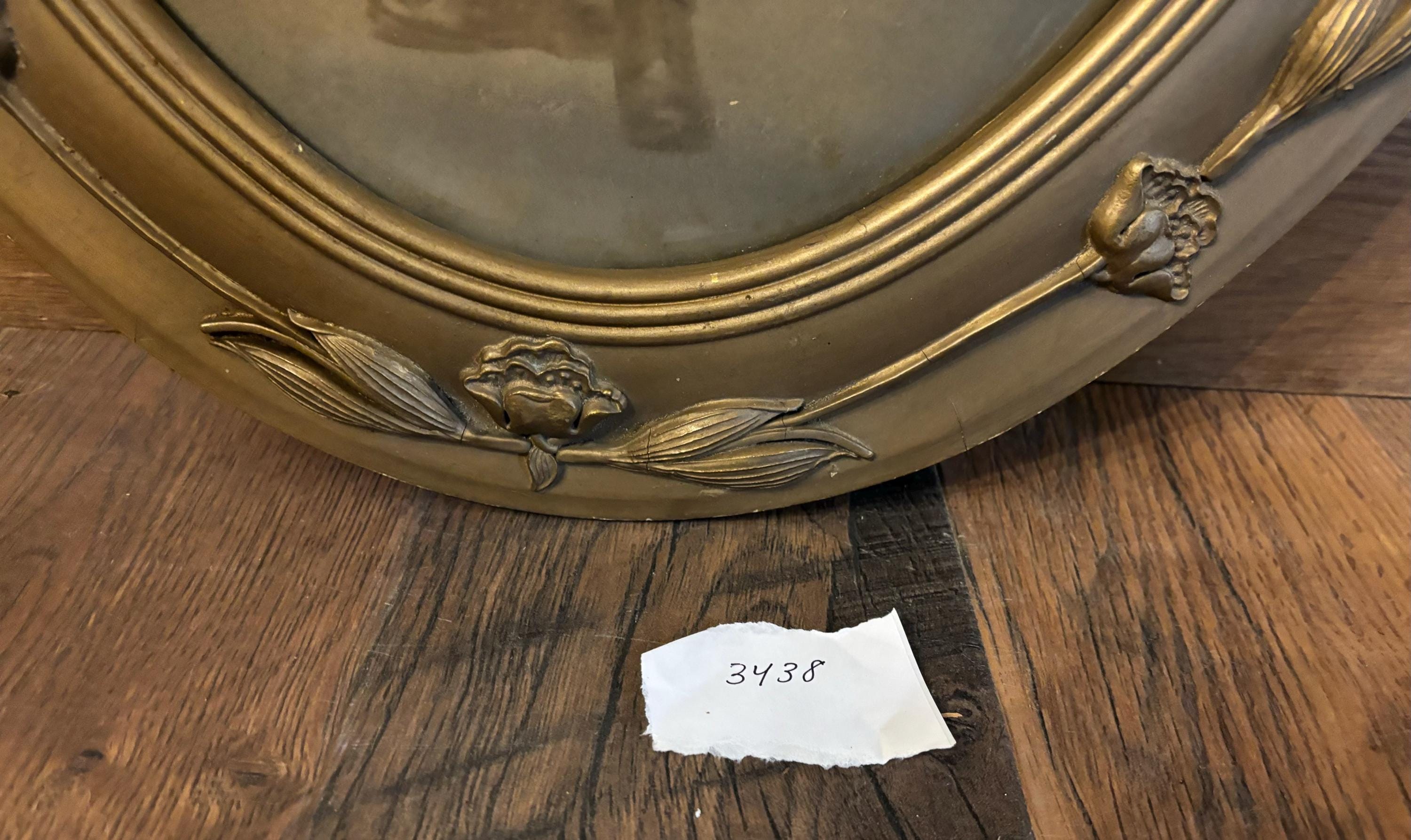 Antique Vintage Gesso Oval Convex Bubble Glass Ww1 Picture