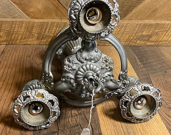 Antique vintage Victorian style ornate cast metal hanging chandelier light