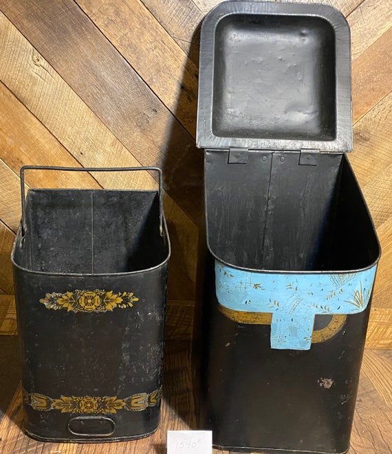 Antique Vintage Metal Fireplace Coal Bin Scuttle Box With Insert