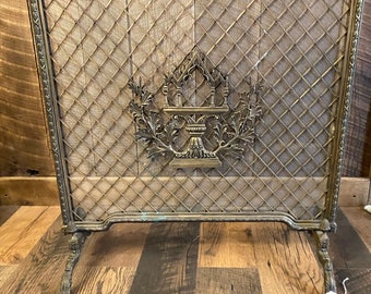 Antique vintage style maitland smith ornate brass unique rare fireplace screen