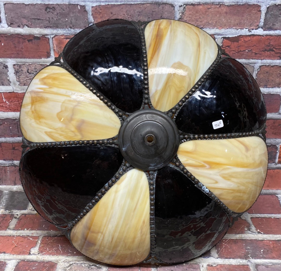 Antique Vintage Swirl Black Slag Glass Style Panel Lamp Light Etsy