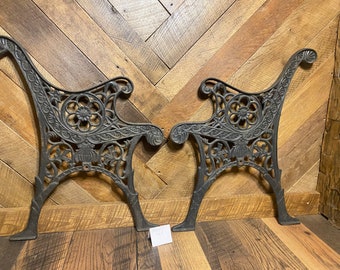 Antique vintage Victorian style cast iron ornate unique rare solid outdoor flower pattern park bench leg set