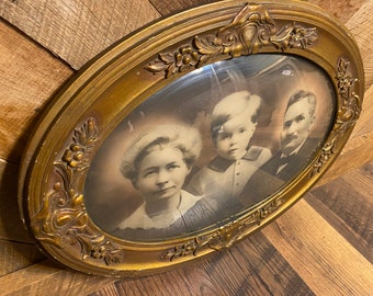 Antique Convex Glass Family Photo Oval Frame