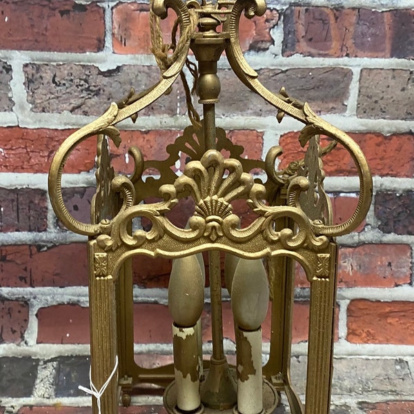 Hanging Light Chandelier Fixture Antique vintage reclaimed victorian art deco copper brass