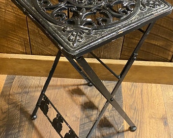 Antique vintage Victorian style cast metal ornate unique rare foldable plant end table bench stand