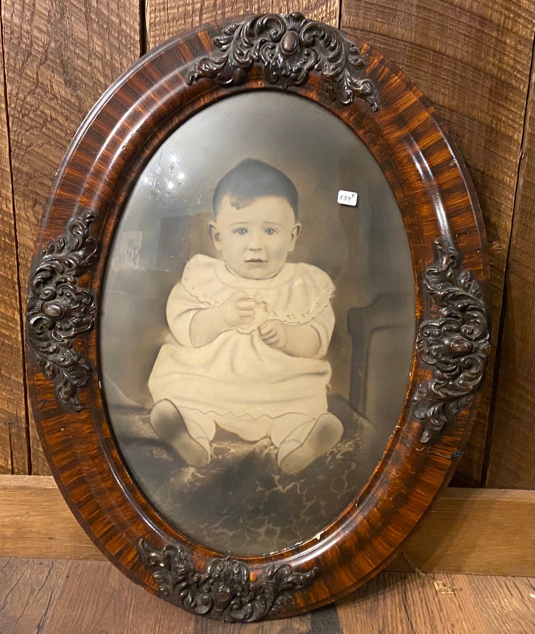 Antique Vintage Reclaimed Gesso Wood Grain Oval Convex Baby Victorian ...
