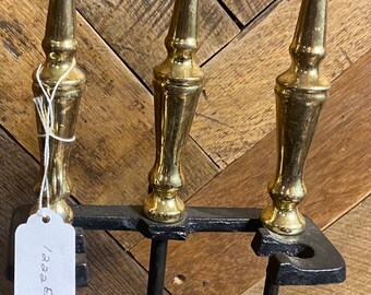 Antique vintage cast metal brass color style fireplace tool shovel brush poker stand set