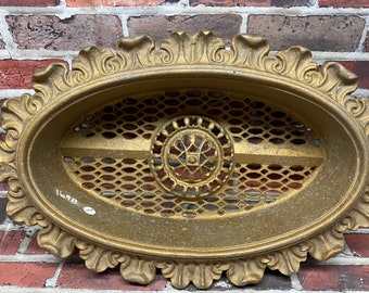 Vintage Ornate Oval Metal Vent Gold Art Deco foundry