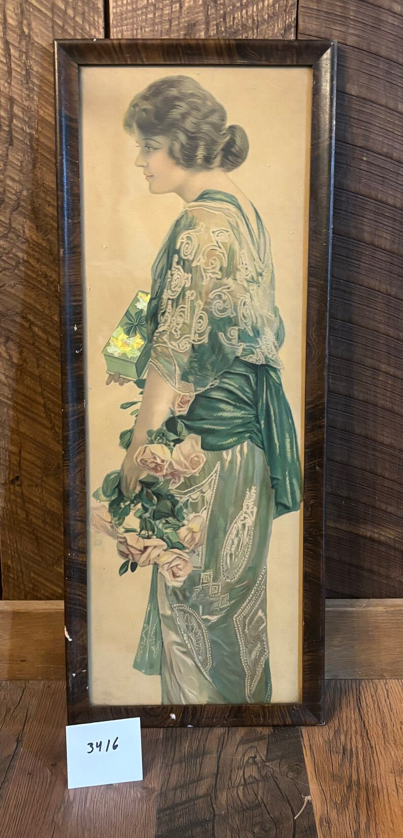 Antique Vintage Woman Tall Yard Long Picture Frame Print Etsy