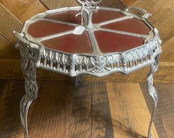 Antique Art Deco Folding Serving Table, Ornate Cast Metal