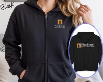 The Pitt PTMC: Pittsburgh Trauma Medical Center Unisex Heavy Blend™ Full Zip Hooded Sweatshirt, Front & Back Design